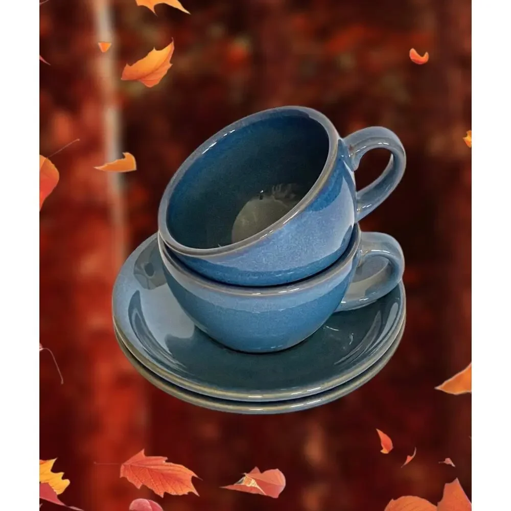 4 PCS Le Tauci Cups & Saucers- Blue